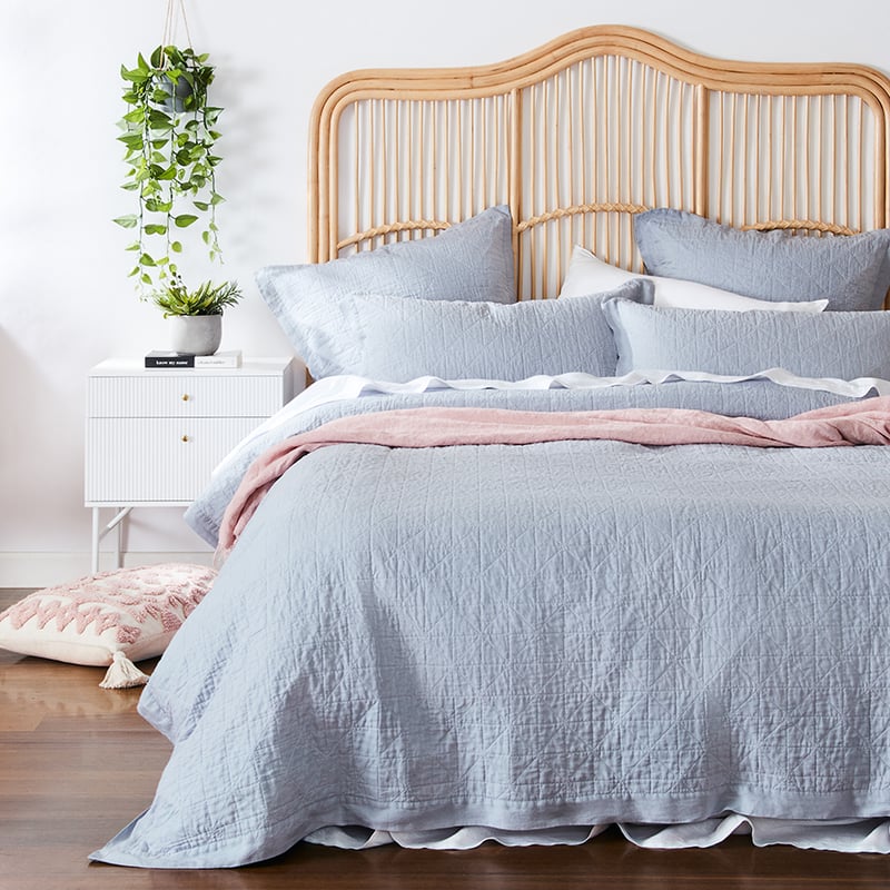 Vintage Washed Linen Quilted Blue Dust Quilt Cover