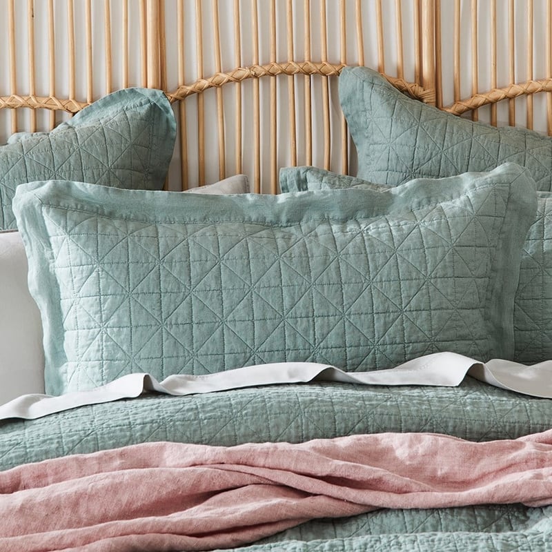 Vintage Washed Linen Eucalyptus Quilted Quilt Cover Separates