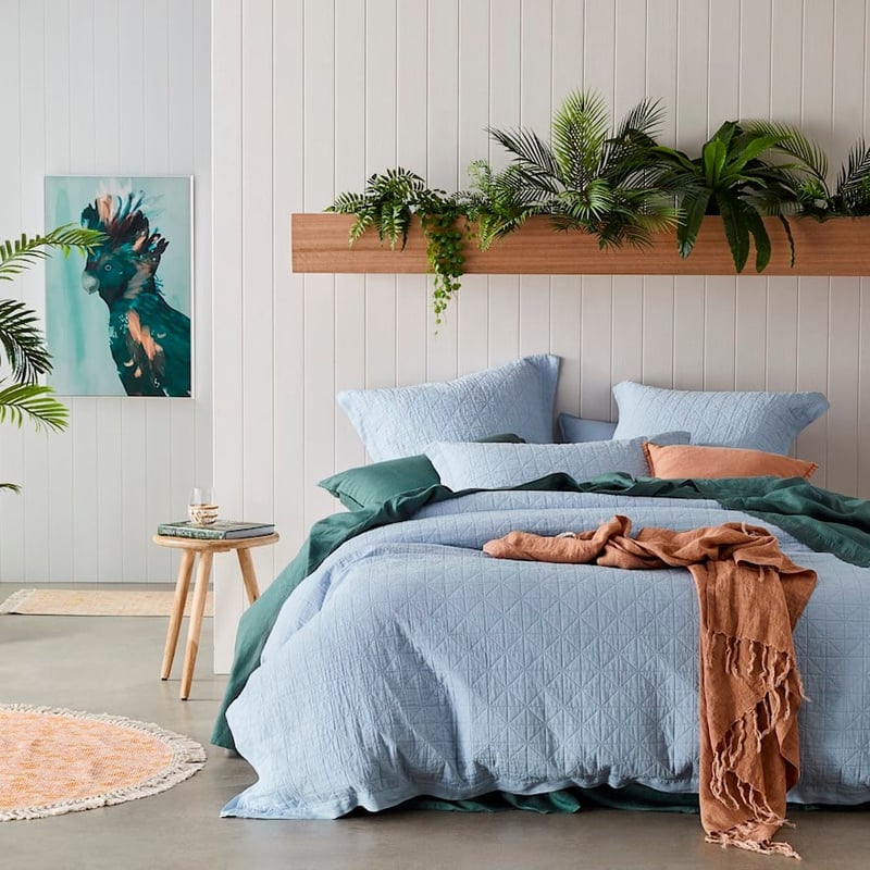 Vintage Washed Linen Dusty Blue Quilted Quilt Cover Separates