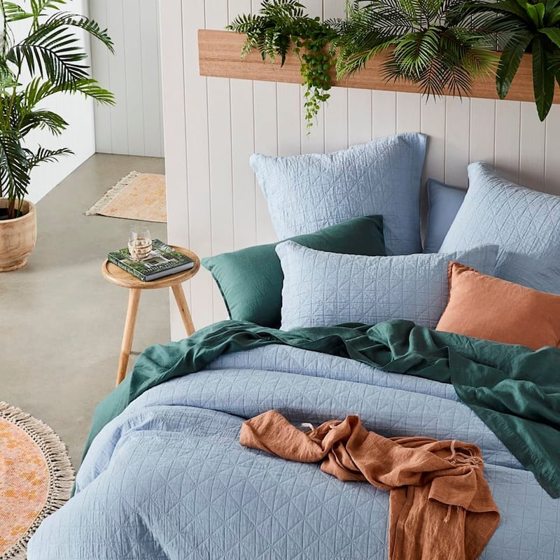 Vintage Washed Linen Dusty Blue Quilted Quilt Cover Separates