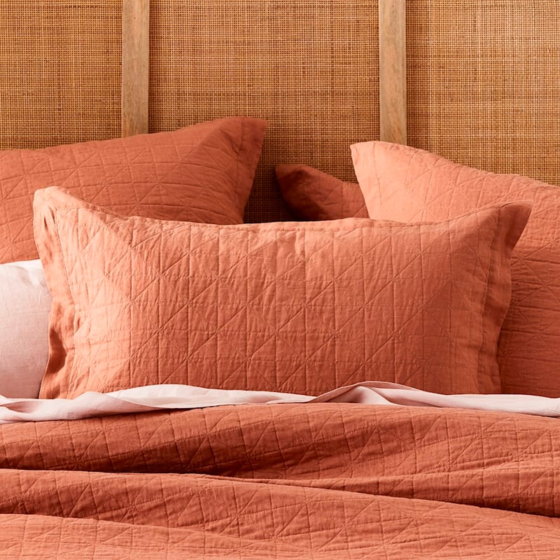 Vintage Washed Linen Brick Quilted Quilt Cover