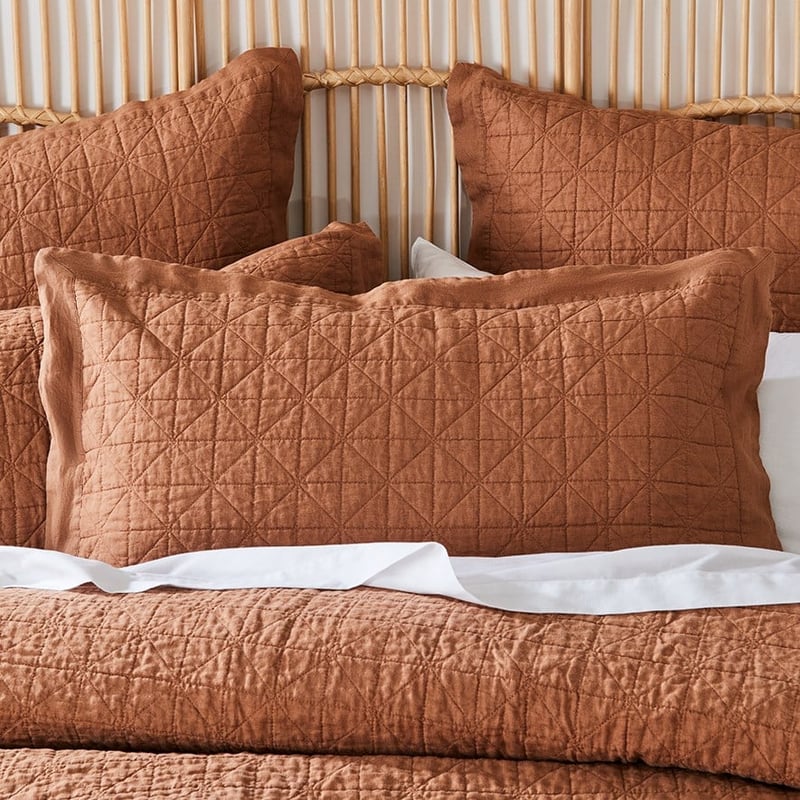 Vintage Washed Linen Caramel Quilted Quilt Cover Separates