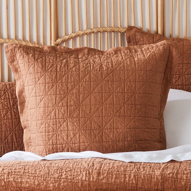 Vintage Washed Linen Caramel Quilted Quilt Cover Separates