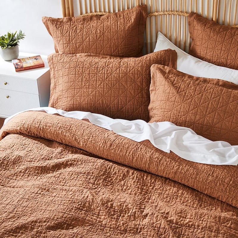 Vintage Washed Linen Caramel Quilted Quilt Cover Separates