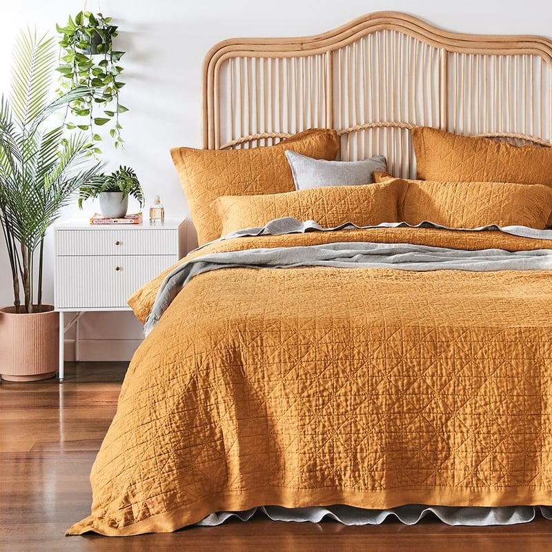 Vintage Washed Linen Dijon Quilted Quilt Cover