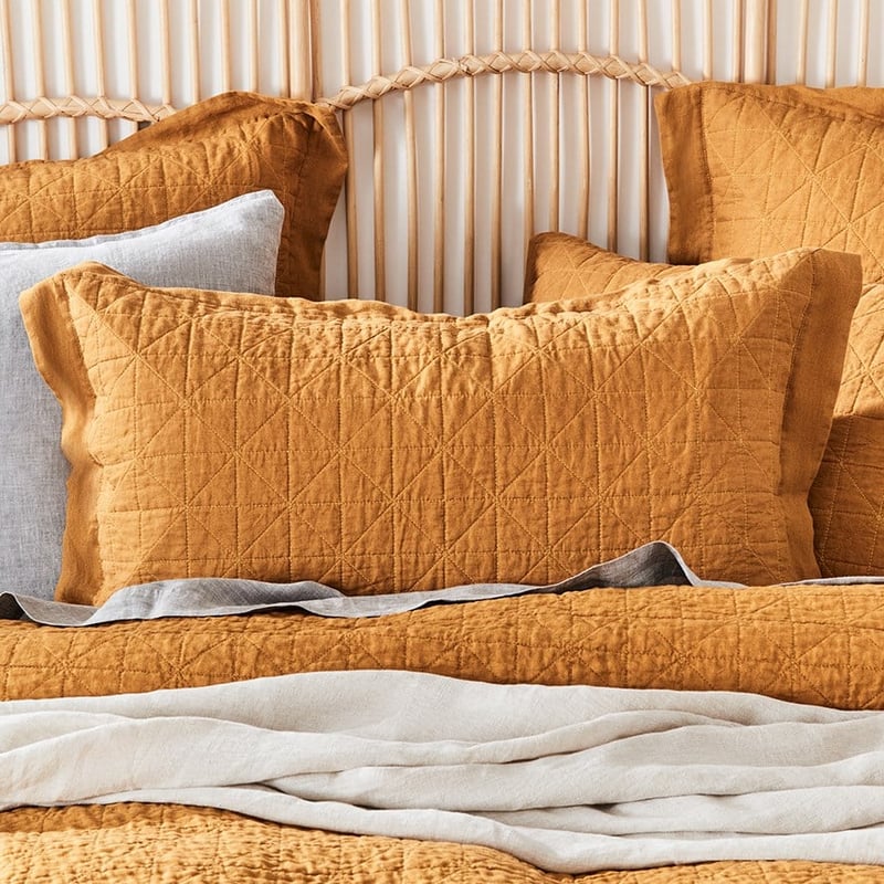 Vintage Washed Linen Dijon Quilted Quilt Cover