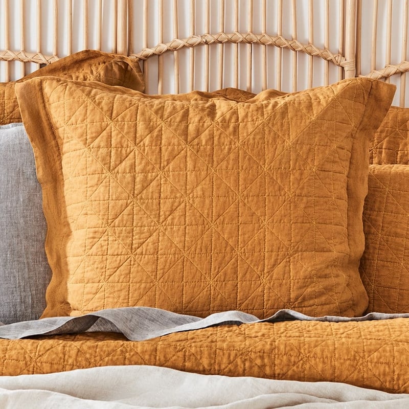 Vintage Washed Linen Dijon Quilted Quilt Cover