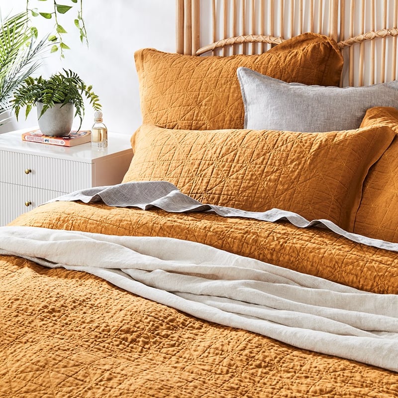 Vintage Washed Linen Dijon Quilted Quilt Cover