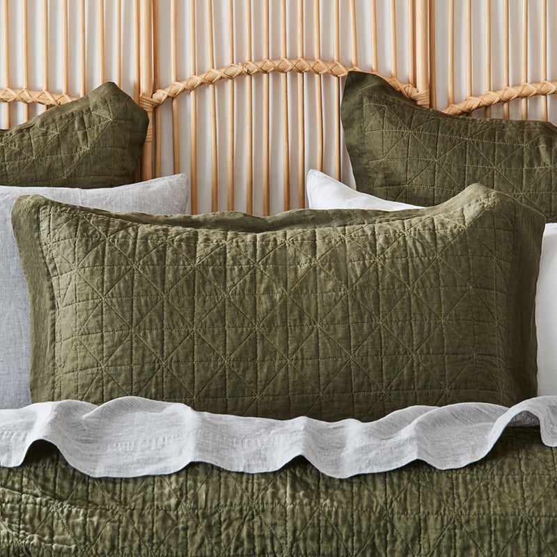 Vintage Washed Linen Moss Quilted Quilt Cover