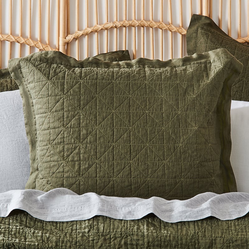 Vintage Washed Linen Moss Quilted Quilt Cover
