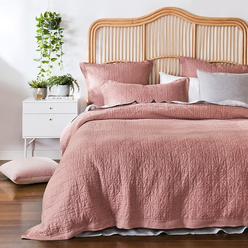 Vintage Washed Linen Rose Quilted Quilt Cover