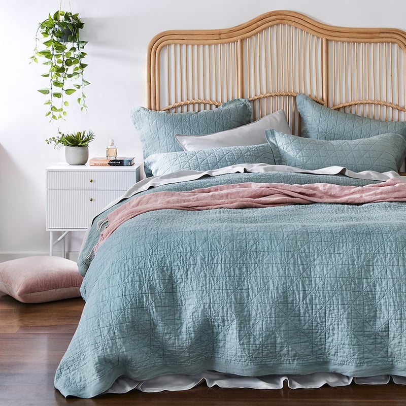 Vintage Washed Linen Seafoam Quilted Quilt Cover