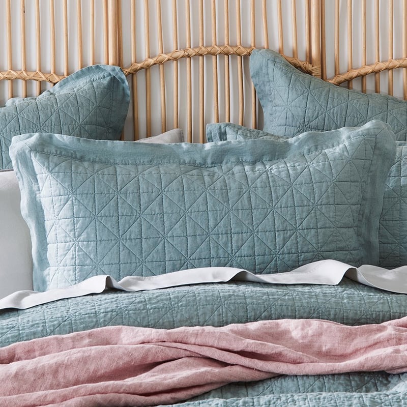 Vintage Washed Linen Seafoam Quilted Quilt Cover