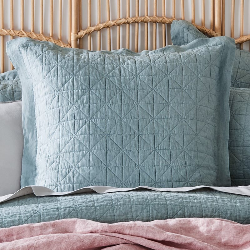 Vintage Washed Linen Seafoam Quilted Quilt Cover