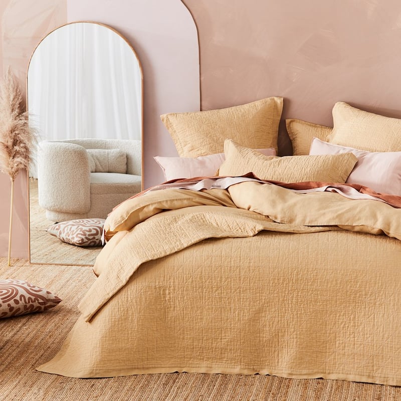 Vintage Washed Linen Latte Coverlet