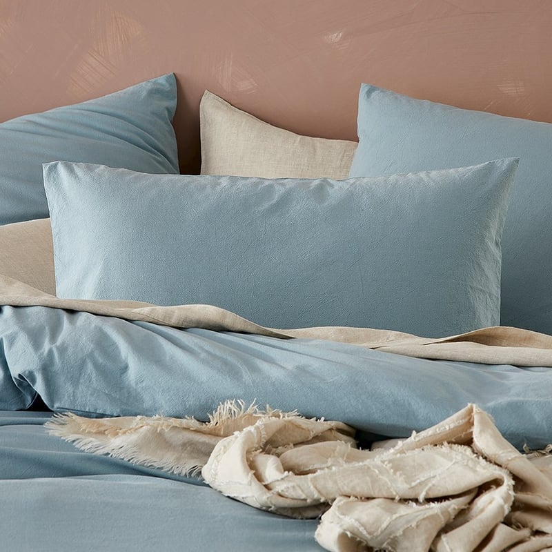 Stonewashed Cotton Blue Grey Quilt Cover + Pillowcases