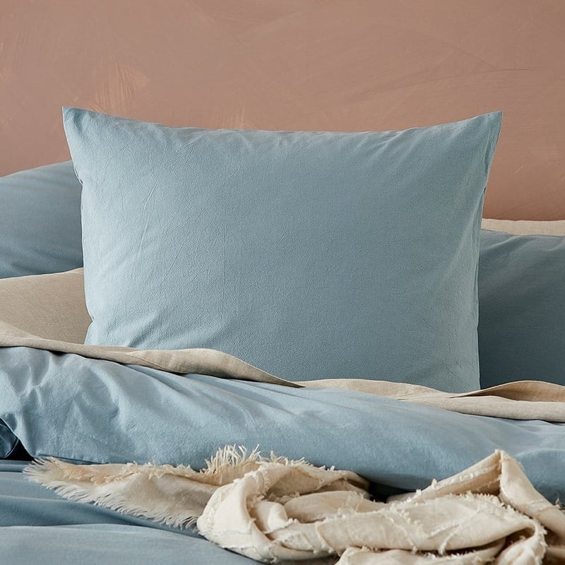 Stonewashed Cotton Blue Grey Quilt Cover + Pillowcases