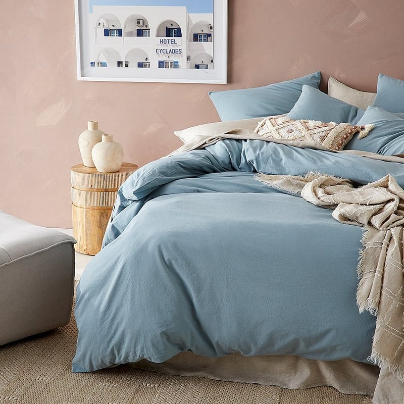 Stonewashed Cotton Blue Grey Quilt Cover + Pillowcases