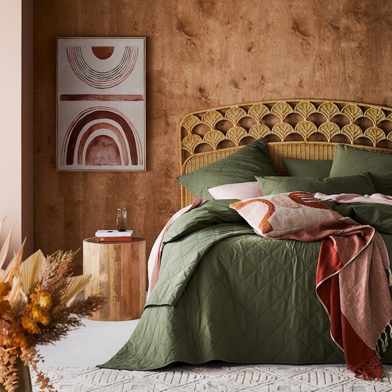 Stonewashed Cotton Bay Leaf Quilted Coverlet