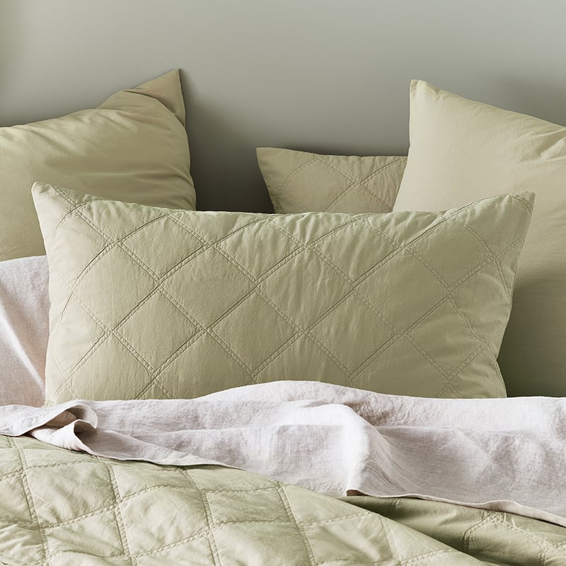 Stonewashed Cotton Soft Khaki Quilted Coverlet
