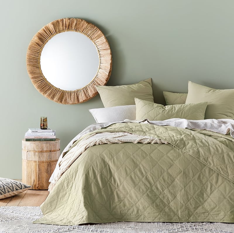 Stonewashed Cotton Soft Khaki Quilted Coverlet