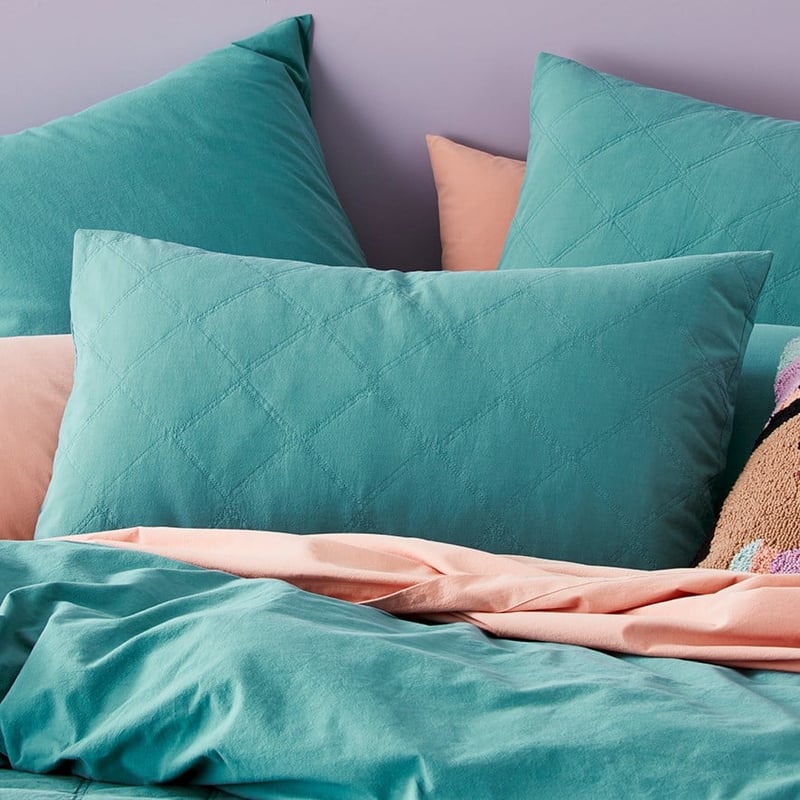 Stonewashed Cotton Quilted Teal Coverlet