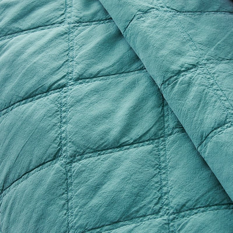 Stonewashed Cotton Quilted Teal Coverlet