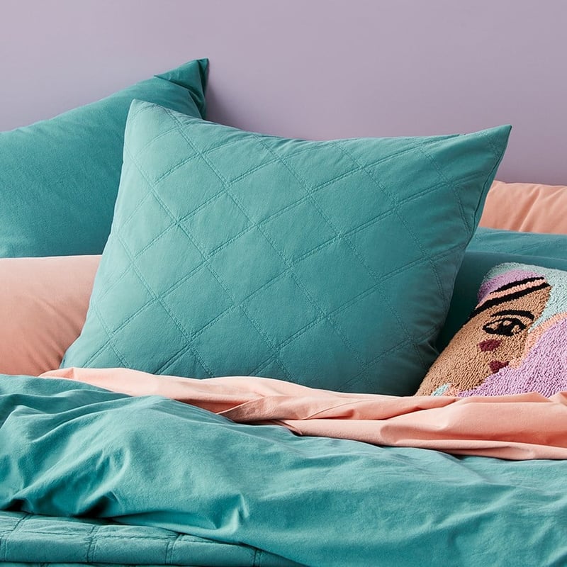 Stonewashed Cotton Quilted Teal Coverlet