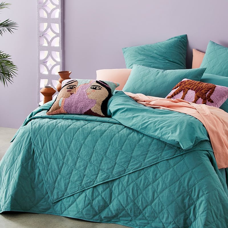 Stonewashed Cotton Quilted Teal Coverlet