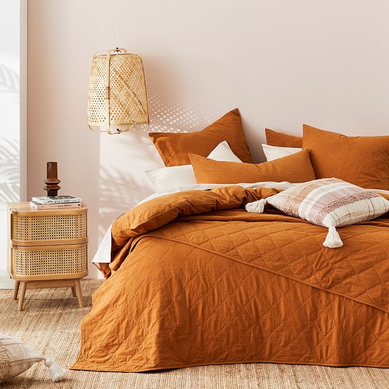 Stonewashed Cotton Topaz Quilted Coverlet 