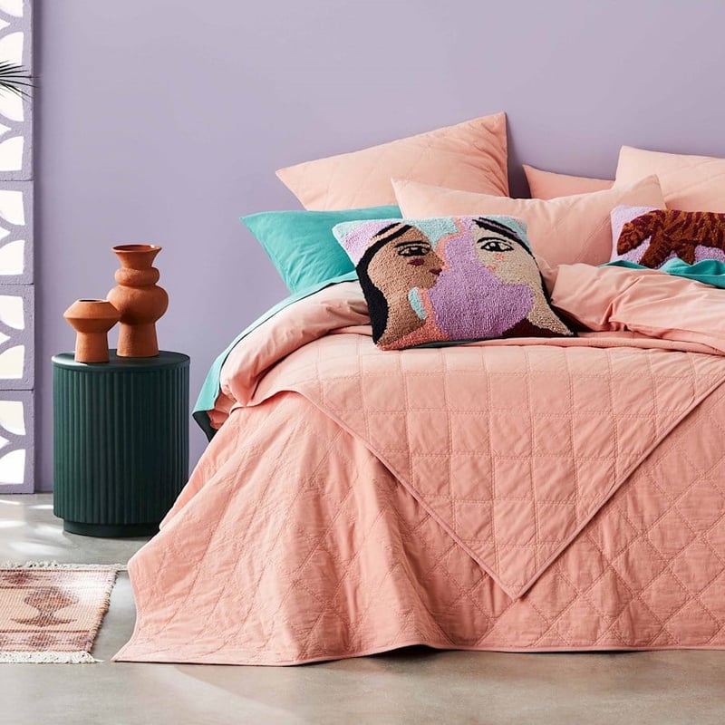 Stonewashed Cotton Salmon Quilted Coverlet
