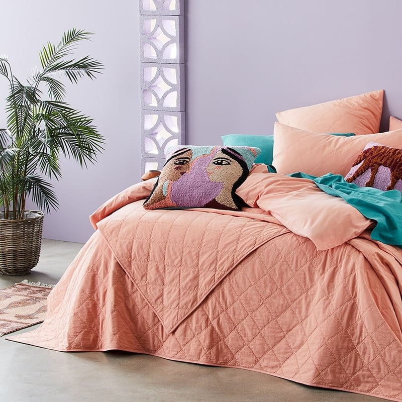 Stonewashed Cotton Salmon Quilted Coverlet