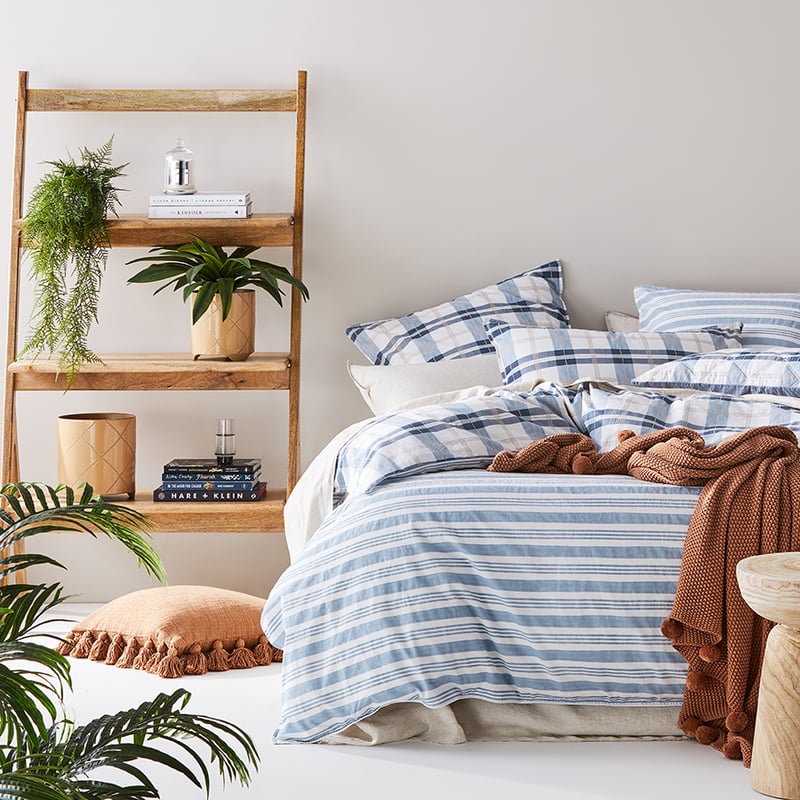 Stonewashed Printed Cotton Blue Check Quilt Cover