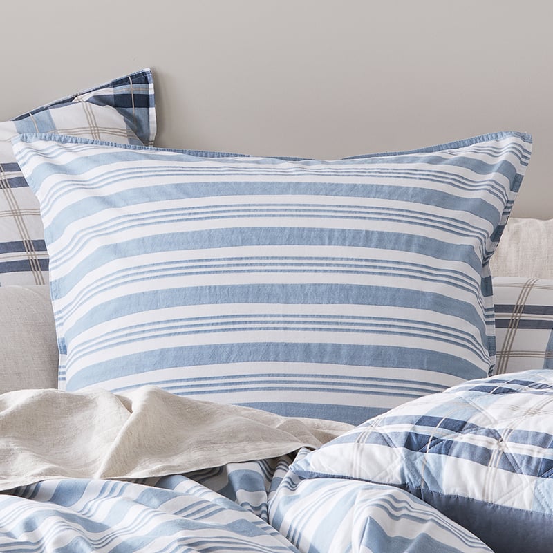 Stonewashed Printed Cotton Blue Check Quilt Cover