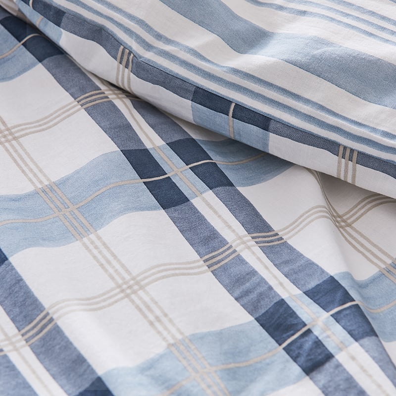 Stonewashed Printed Cotton Blue Check Quilt Cover