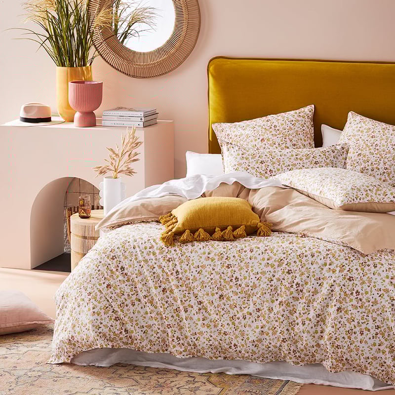 Stonewashed Printed Cotton Earthy Floral Quilt Cover