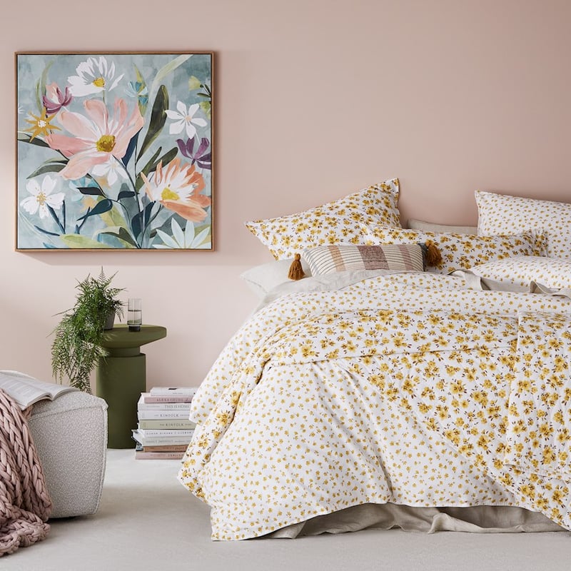 Stonewashed Cotton Printed Mustard Floral Quilt Cover