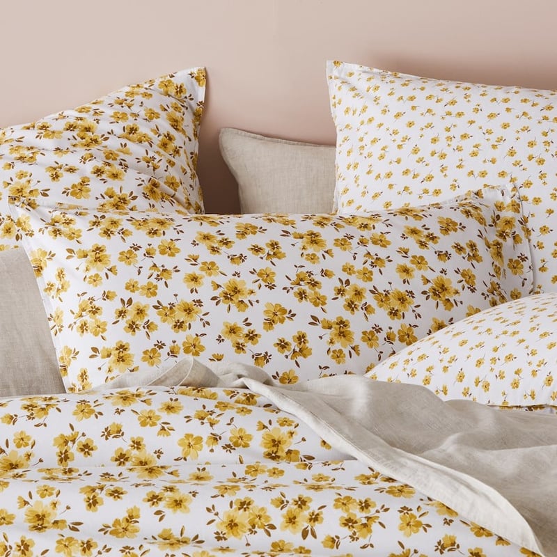 Stonewashed Cotton Printed Mustard Floral Quilt Cover