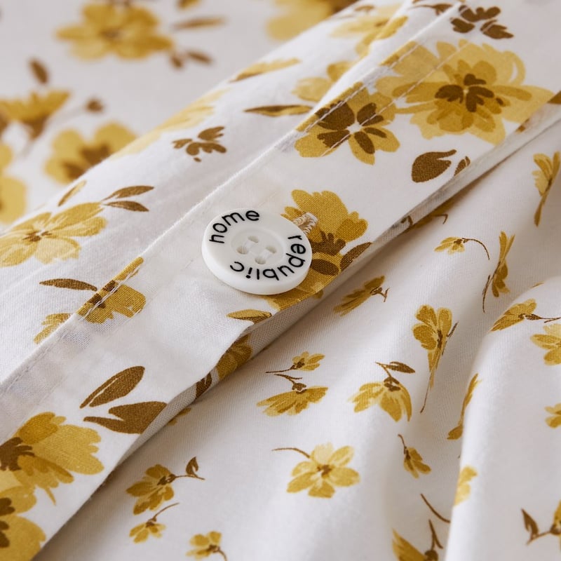 Stonewashed Cotton Printed Mustard Floral Quilt Cover