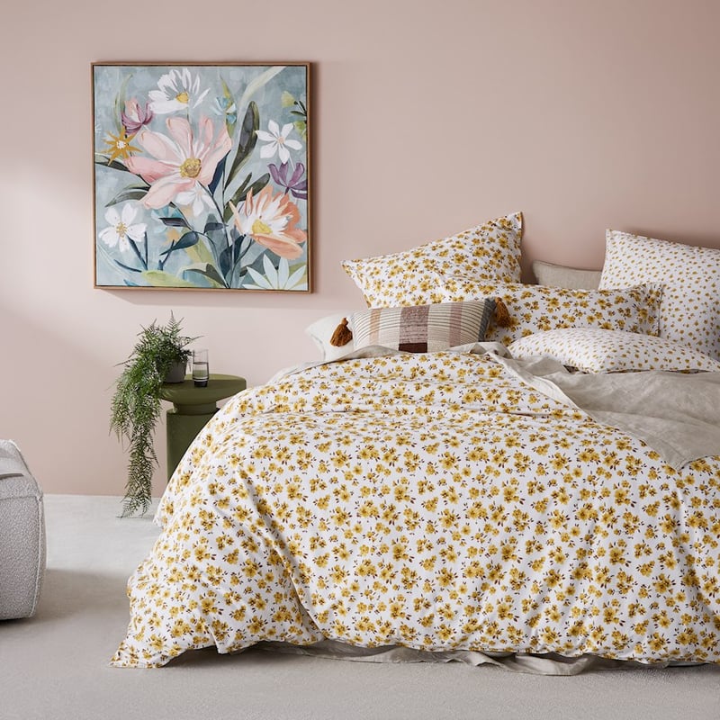 Stonewashed Cotton Printed Mustard Floral Quilt Cover
