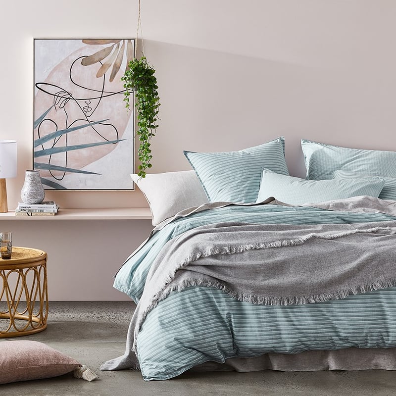 Stonewashed Printed Cotton Sage Lines Quilt Cover