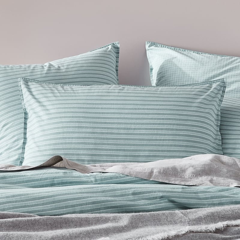 Stonewashed Printed Cotton Sage Lines Quilt Cover