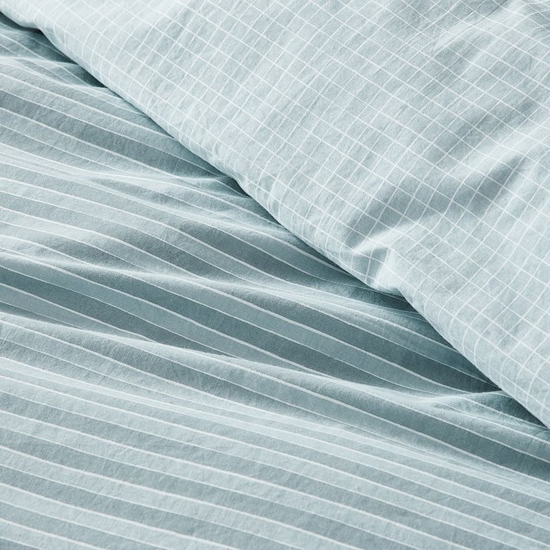 Stonewashed Printed Cotton Sage Lines Quilt Cover