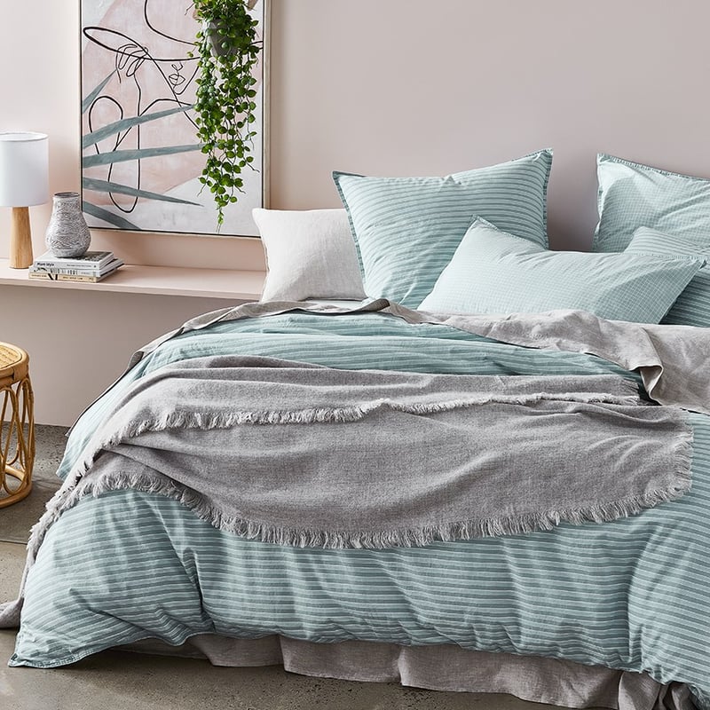 Stonewashed Printed Cotton Sage Lines Quilt Cover