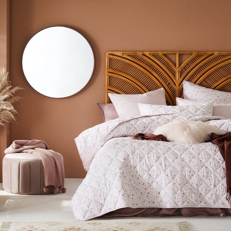 Stonewashed Cotton Printed Pink Terrazzo Quilted Coverlet