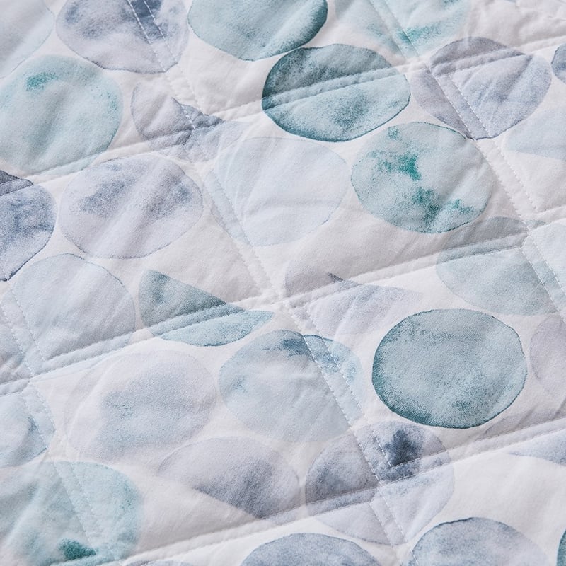 Stonewashed Cotton Printed Quilted Watercolour Spot Coverlet