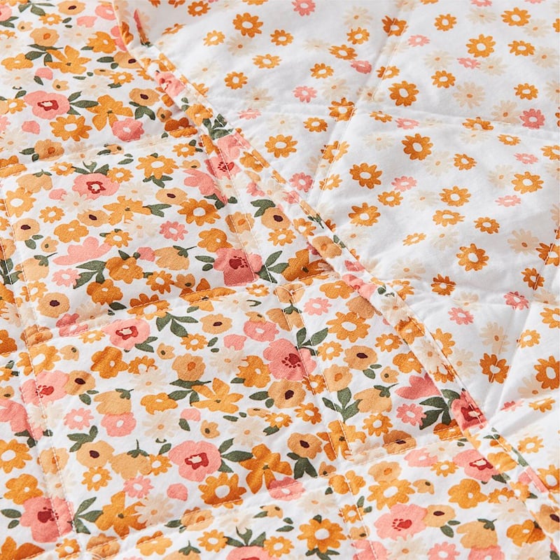 Stonewashed Cotton Printed Golden Daisy Coverlet