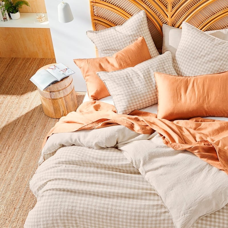 Vintage Washed Linen Linen Check Quilt Cover Separates