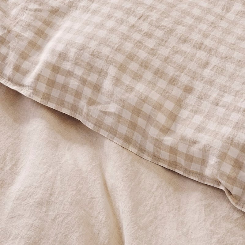 Vintage Washed Linen Linen Check Quilt Cover Separates