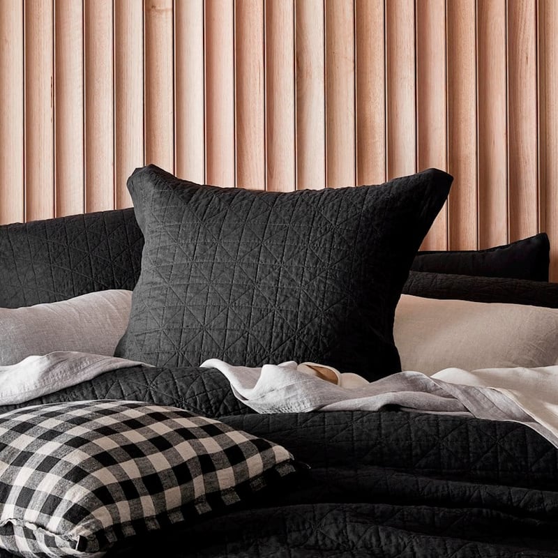 Vintage Washed Linen Onyx Quilted Quilt Cover Separates